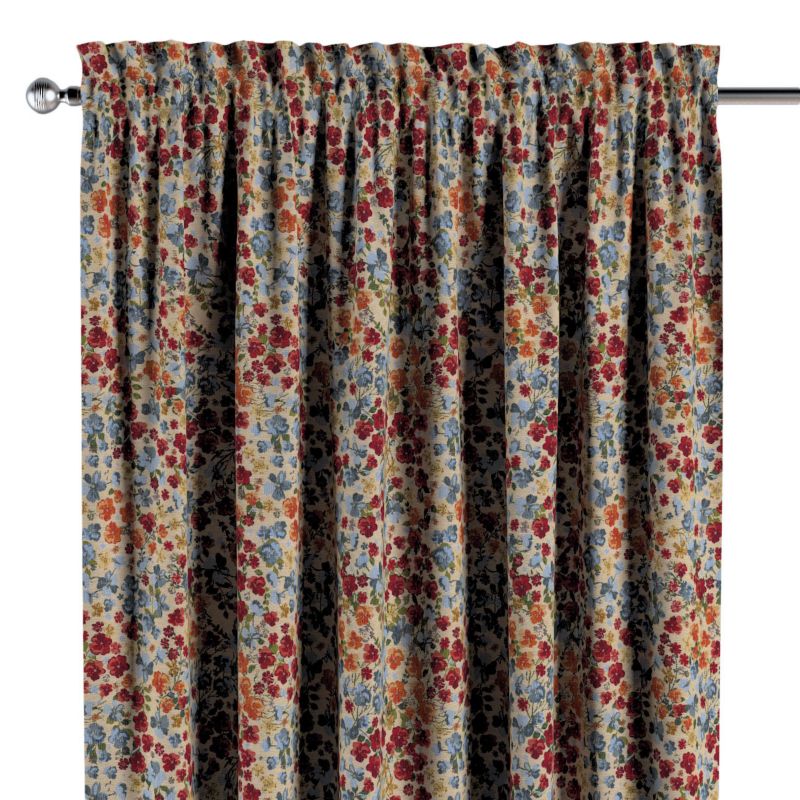 Zasłona na kanale z grzywką 1 szt. 130 x 245 cm Dekoria kolorowe drobne kwiaty na beżowym tle 1 szt.