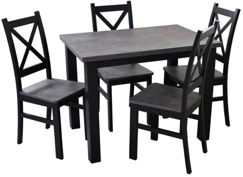 Zestaw stół 100x70 z 4 krzesłami Bonni M001-4 Czarny/Beton 1 kpl.
