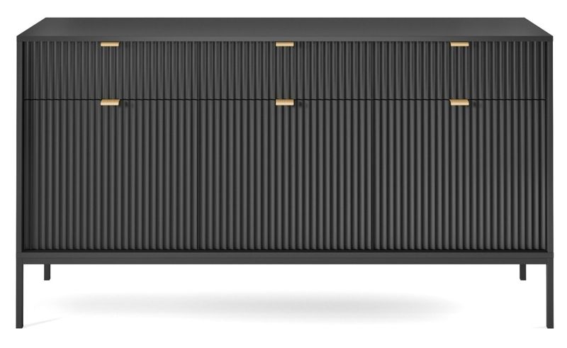 Komoda Delicious INTESI komoda z szufladami czarna ryflowana 154 cm nowoczesna do salonu 1 szt.