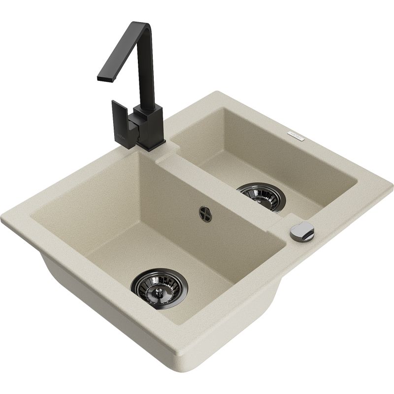 Zlewozmywak granitowy 1.5-komorowy Mexen Carlos z baterią kuchenną Rita beżowy - 6518-69-670300-50 1 szt.