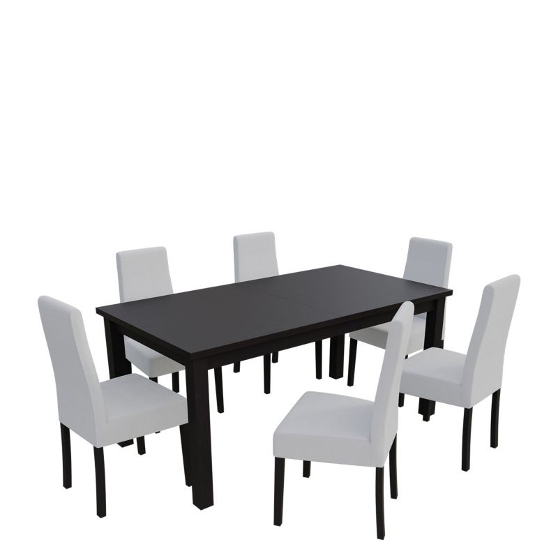 Zestaw RO20 MIRJAN 24 Stół rozkładany S18-L 80x160/200 + 6 krzeseł K63A wenge + biała ekoskóra 1 kpl.