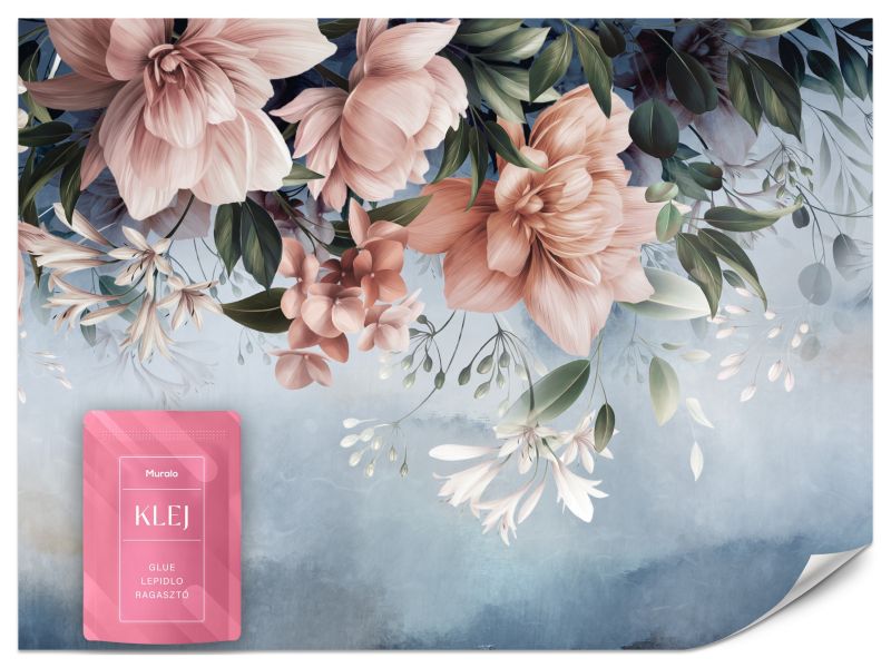 Fototapeta Muralo Różowe Kwiaty na Niebieskim Tle 500x350 cm 1szt.