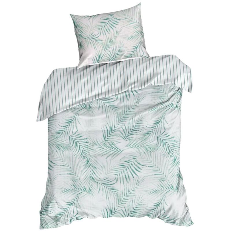 Pościel RAYA Eurofirany paski, liście miętowe 140x200 cm satyna 1 kpl