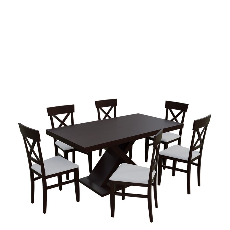 Zestaw RO47 MIRJAN 24 Stół rozkładany SF-25 90x160/210 + 6 krzeseł K63 orzech + biała ekoskóra 1 kpl.