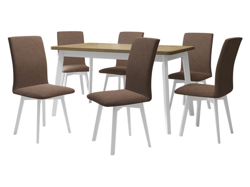 Zestaw DR24 MIRJAN 24 Stół rozkładany Oslo VI 80x140/180 + 6 krzeseł Luna 2 biały + sonoma + brązowa tapicerka 1 kpl.