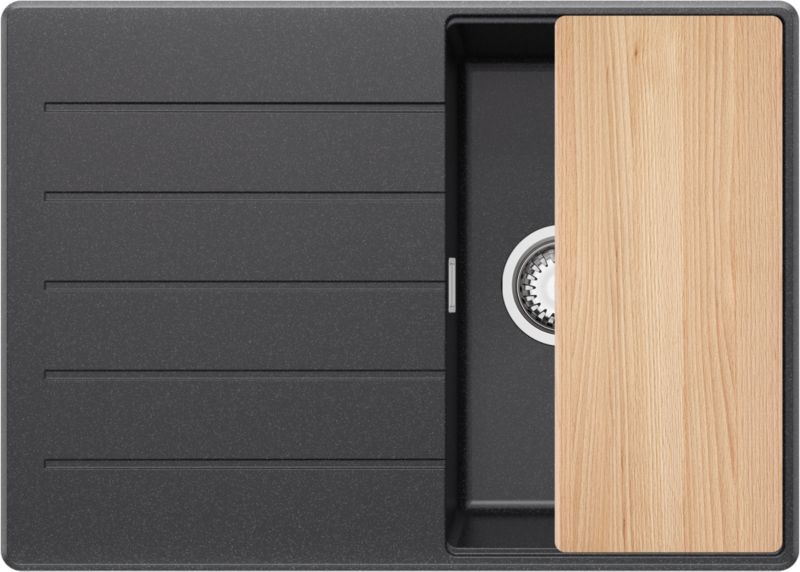 Zlewozmywak Kopenhaga PRIMAGRAN Nablatowy 70x50cm do szafki od 40cm, Grafitowy + Syfon + Deska, S153, 1 szt.