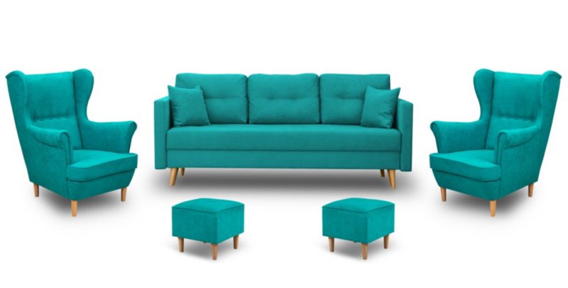 Zestaw skandynawski Bonni sofa 2xfotel 2xpodnóżek Turkusowy 1 szt.