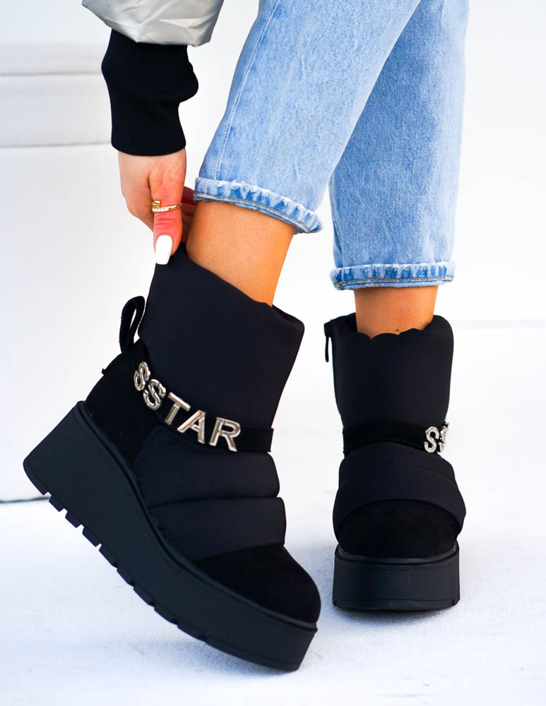 Botki Damskie Śniegowce Na Koturnie S Star Czarne