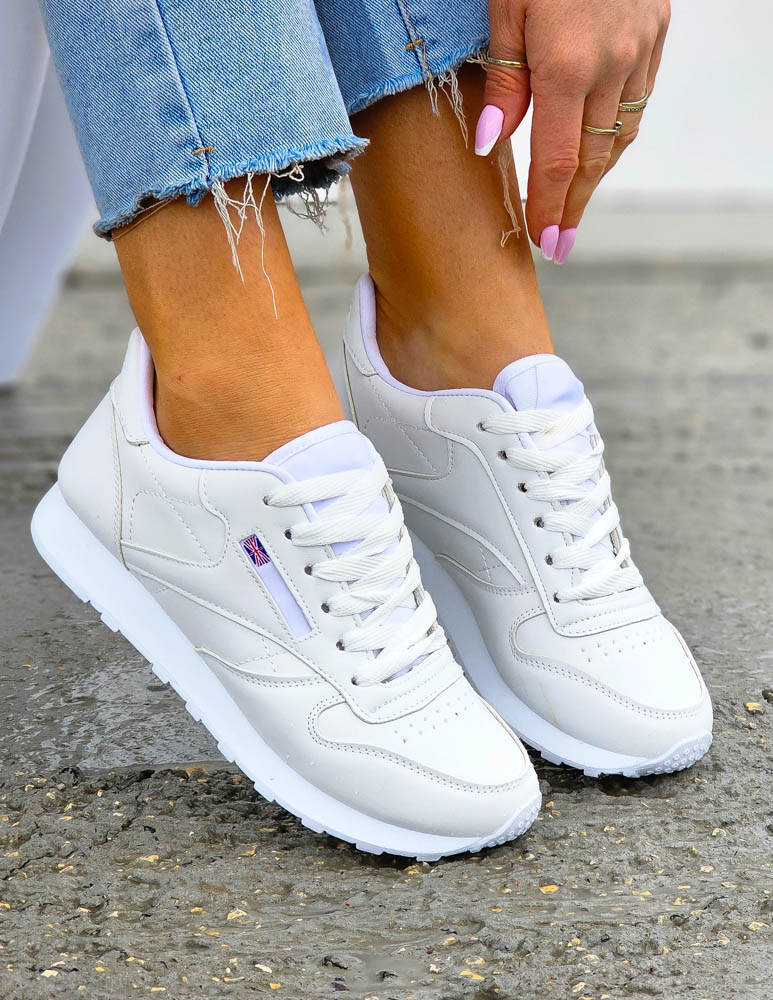 Białe Klasyczne Buty Sportowe Skórzane Rebel