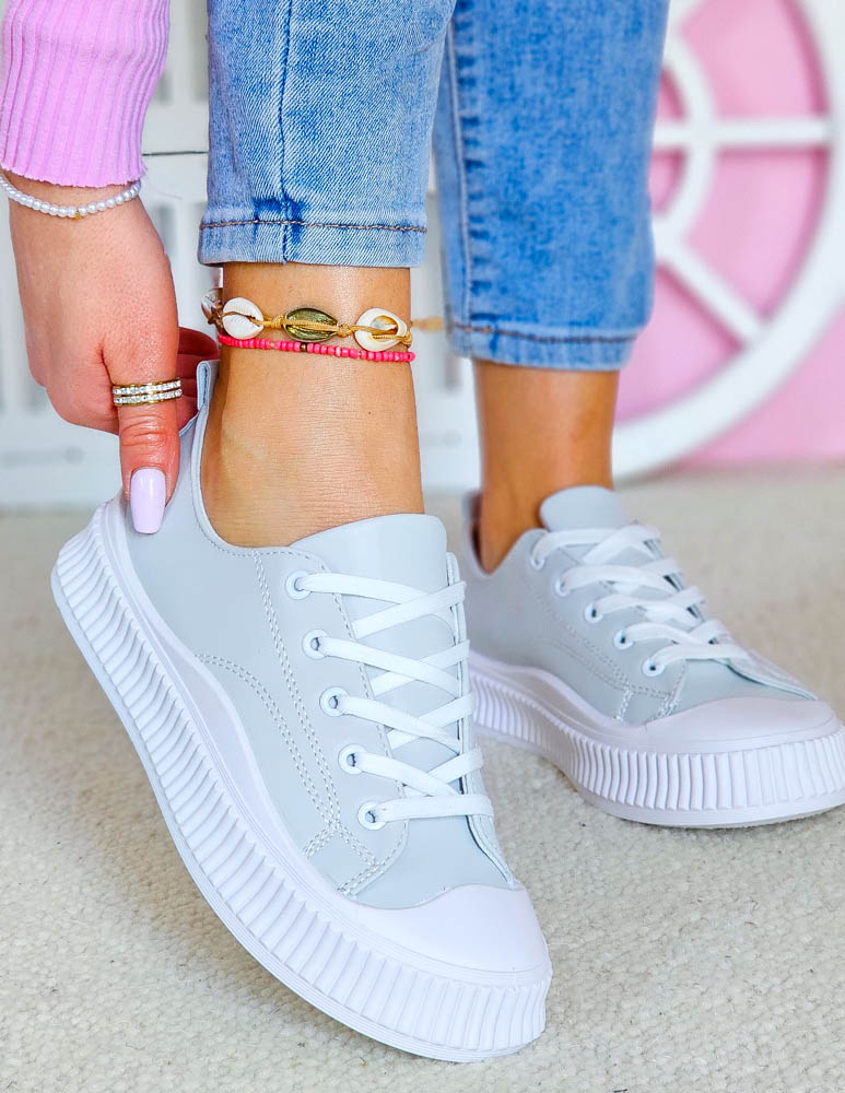 Szare Trampki Ze Skóry Na Grubej Podeszwie Love Summer