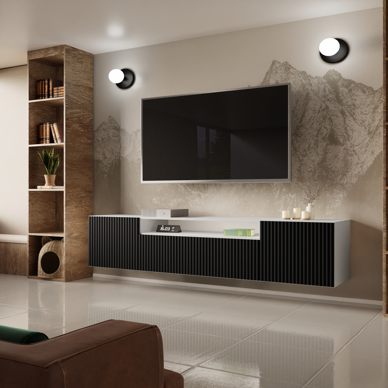 Nowoczesna szafka RTV 200 cm z półkami wisząca TAVIO