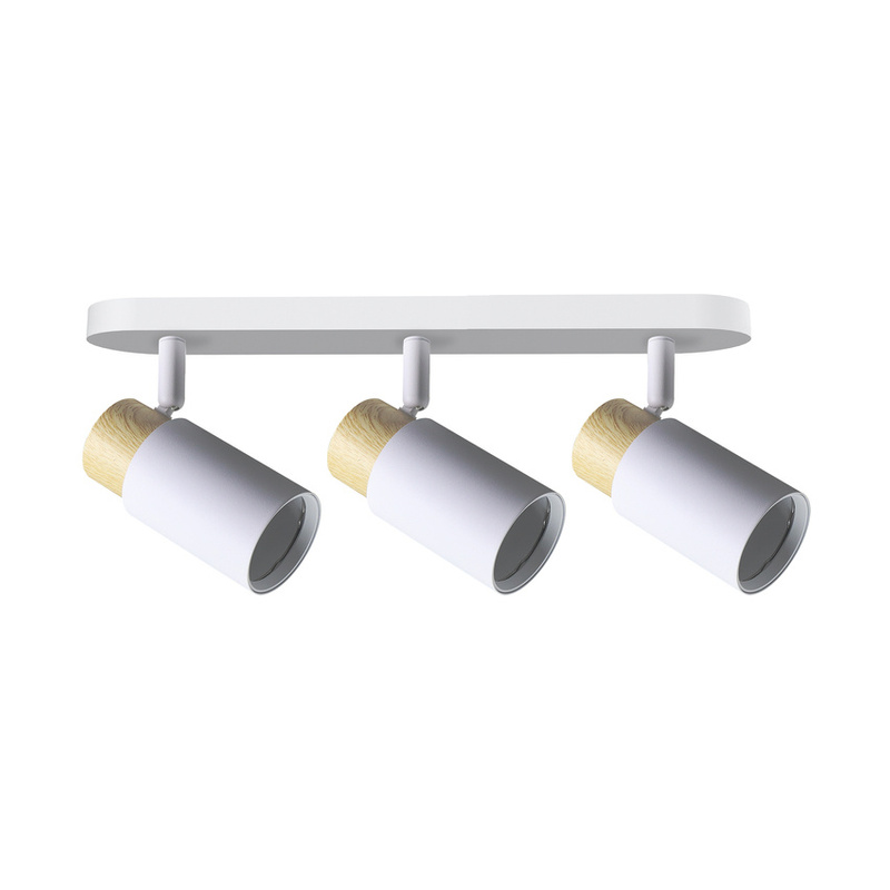 Biała lampa sufitowa listwa potrójna do salonu CLARO drewno