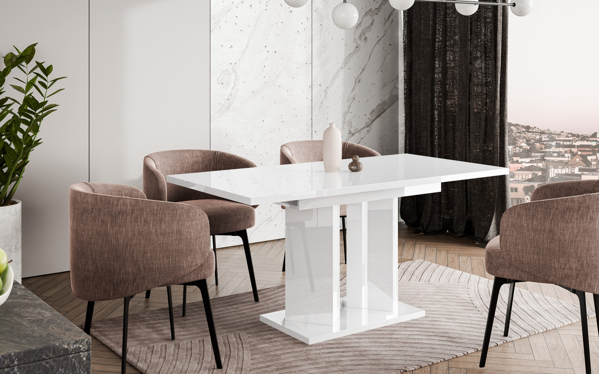Biały stół 160 cm rozkładany w połysku do jadalni prostokątny GONDO