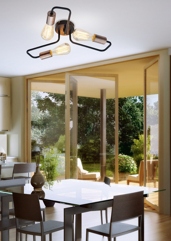 Czarna lampa wisząca sufitowa 3-punktowa do salonu HERPE metal