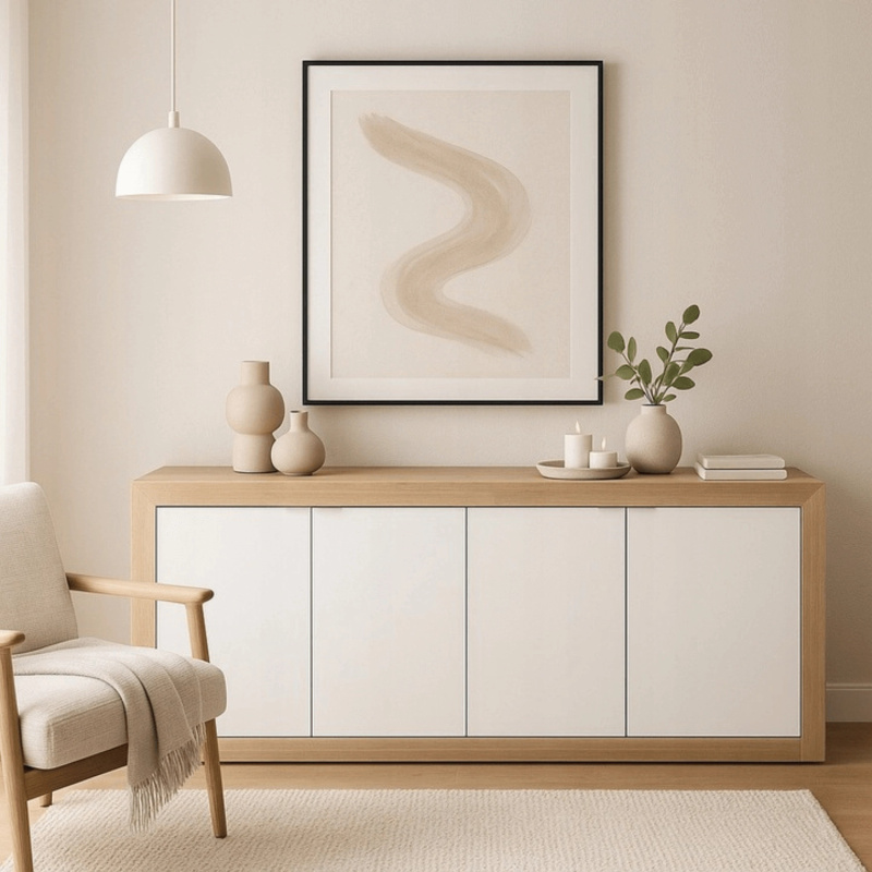 Nowoczesna komoda do salonu BLOBI 180 cm dąb sonoma białe fronty