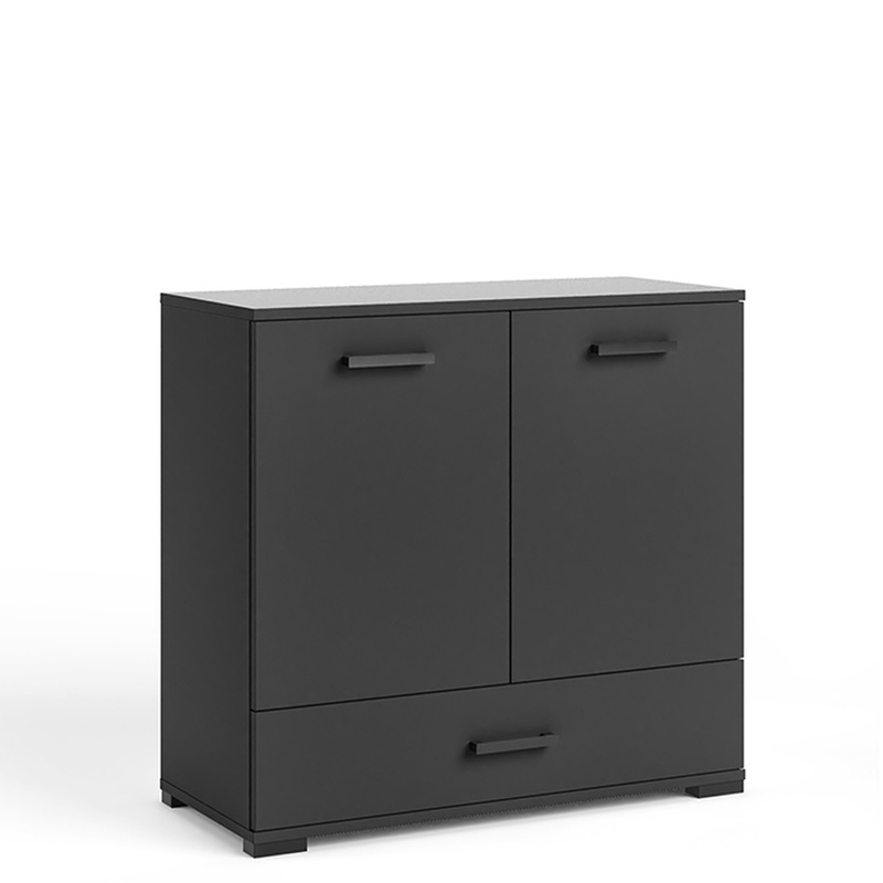 Czarna komoda 90 cm do salonu z szufladą FIORA czarne uchwyty