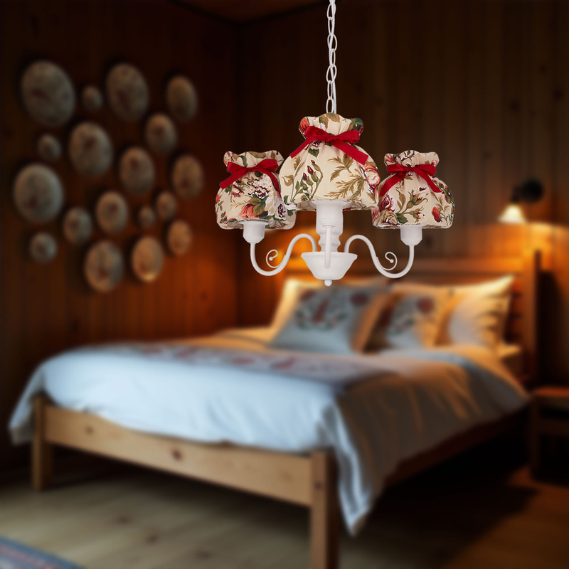 Biała lampa wisząca z abażurem kwiatowym 3-punktowa ROZANO