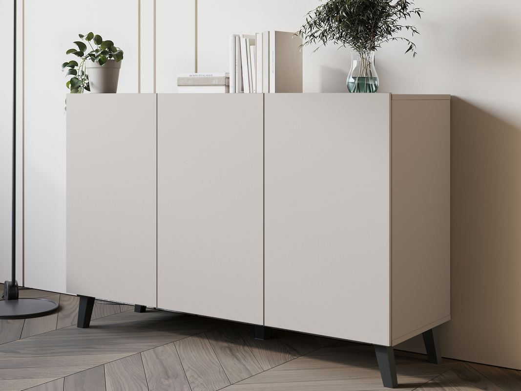 Komoda do salonu 120 cm na nóżkach trzydrzwiowa PUNES beż