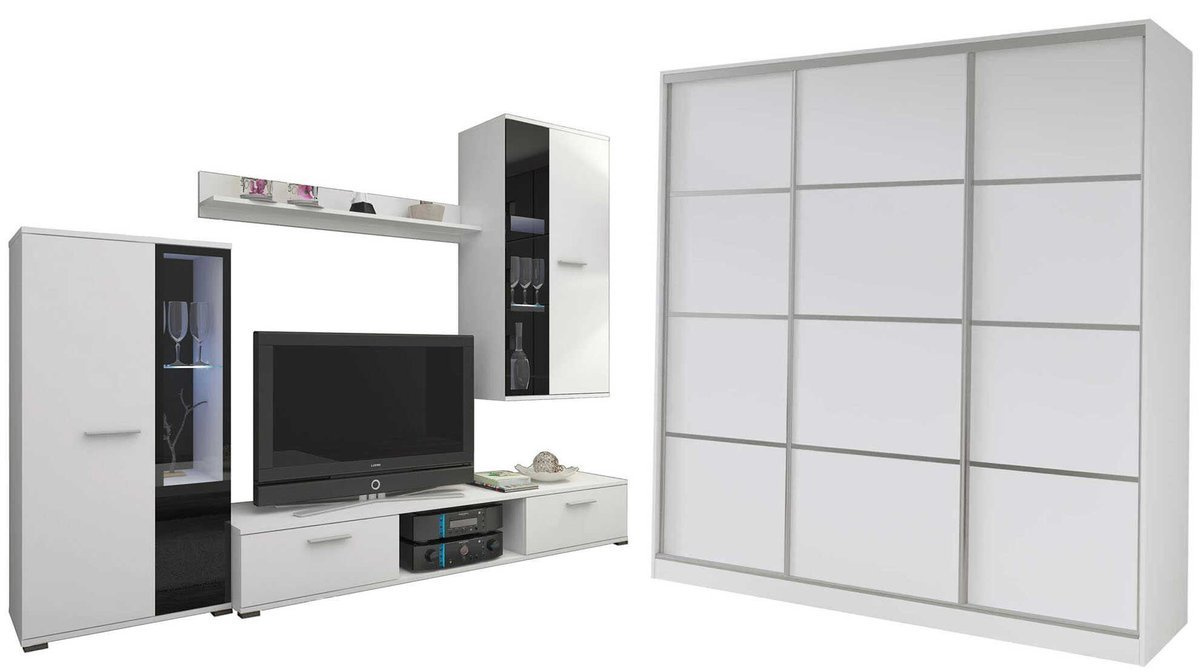 Meblościanka z szafą TOP 200 biały mat