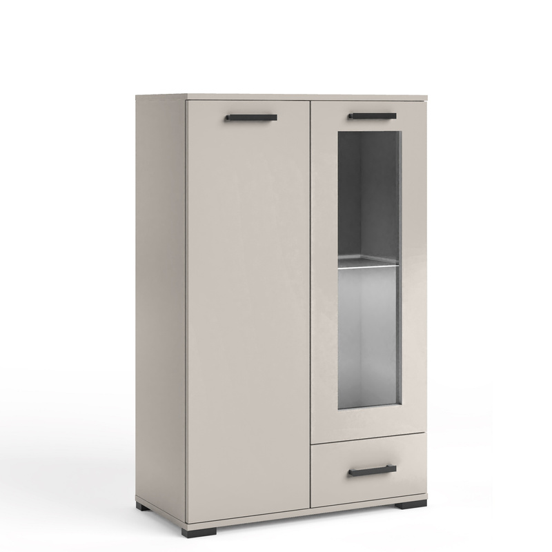 Komoda 80 cm z witryną do salonu wysoka dwudrzwiowa FIORA