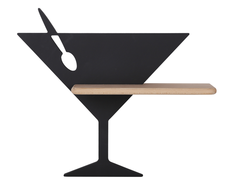 Czarny kinkiet LED z półką do sypialni PICCOLO drewno MDF