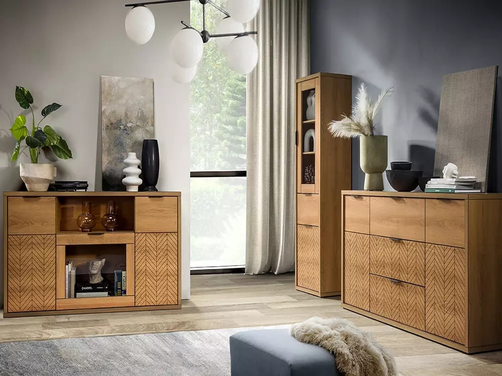 Zestaw mebli do salonu z komodą FONETTI dąb karmel