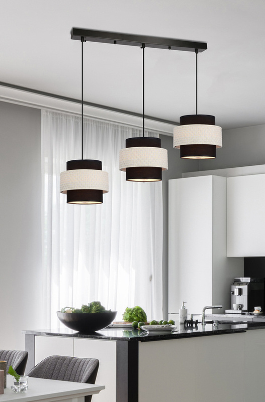 Czarna lampa wisząca potrójna do salonu BENTA z abażurami