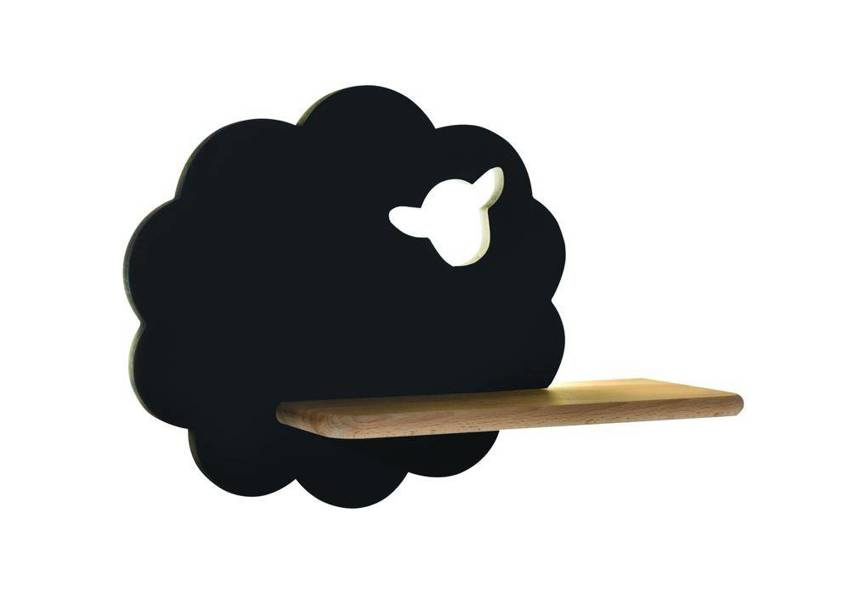 Czarny kinkiet LED zintegrowany do pokoju dziecięcego SHEEP drewniany