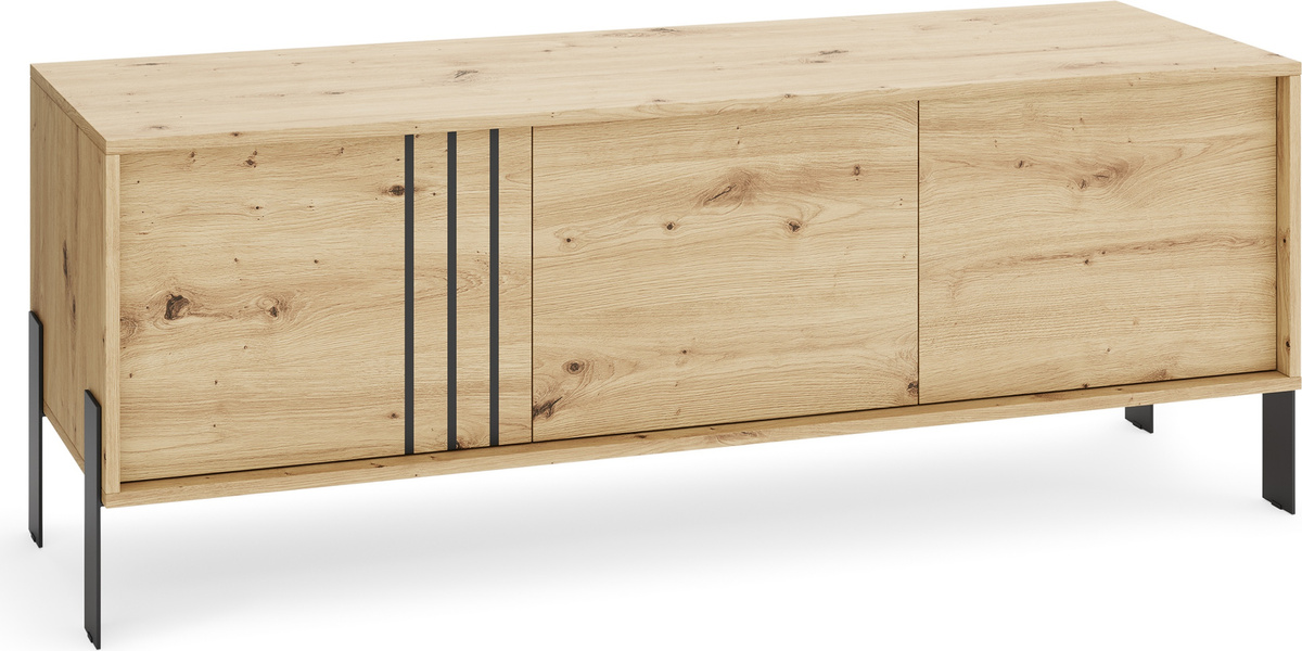Trzydrzwiowa szafka RTV 150 cm pod TV do salonu NUVIO dąb artisan