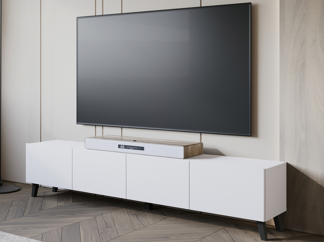 Biała szafka RTV 190 cm na nóżkach do salonu PUNES