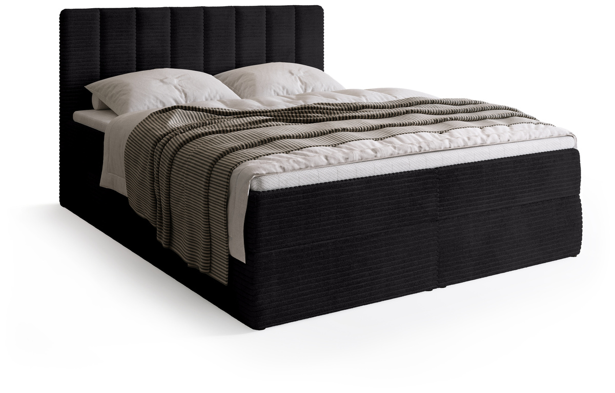 Czarne łóżko kontynentalne do sypialni 160x200 cm DENVER sztruks
