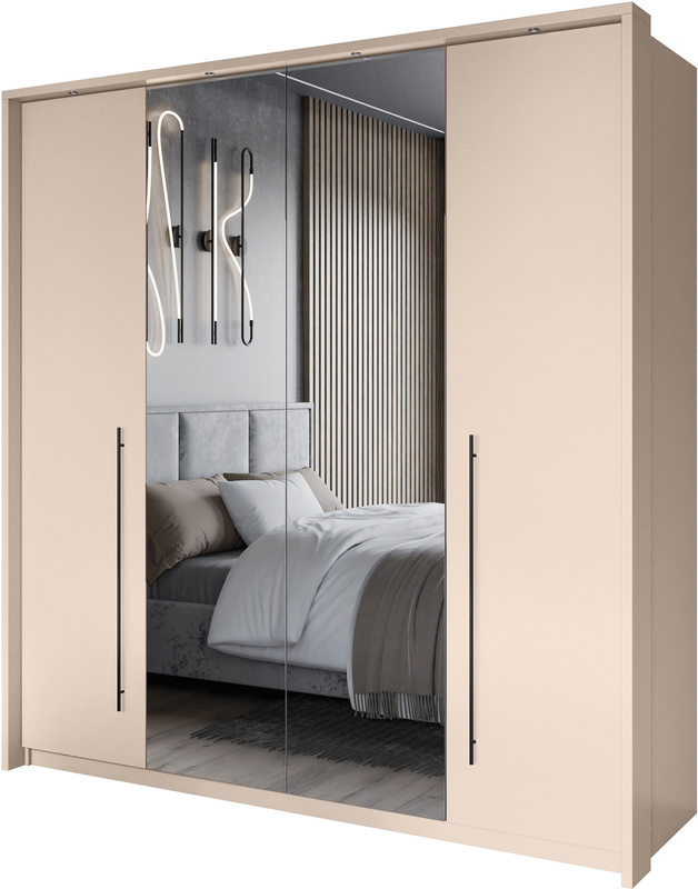 Szafa przesuwna do sypialni czterodrzwiowa 210 cm lustrami i LED SANTINA