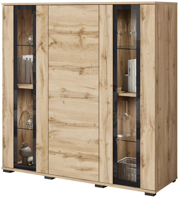 Komoda z witryną 120 cm do salonu CAVIO dąb wotan