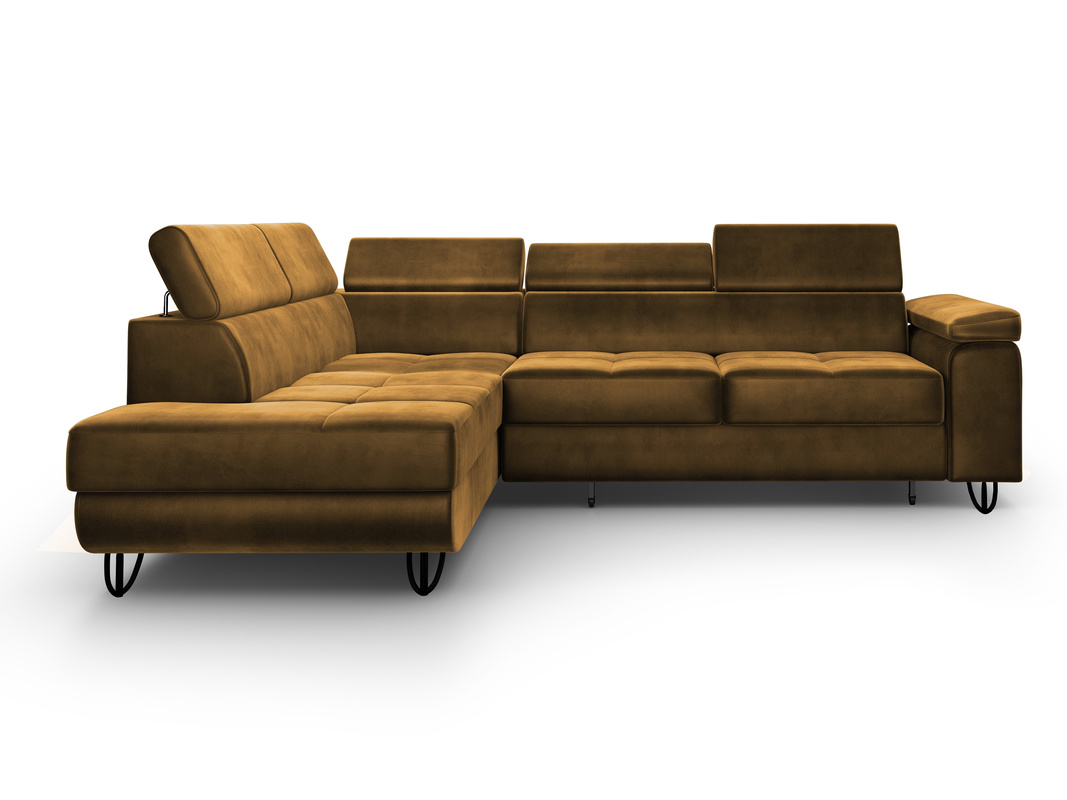 Musztardowy rozkładany narożnik z funkcją spania JASSY