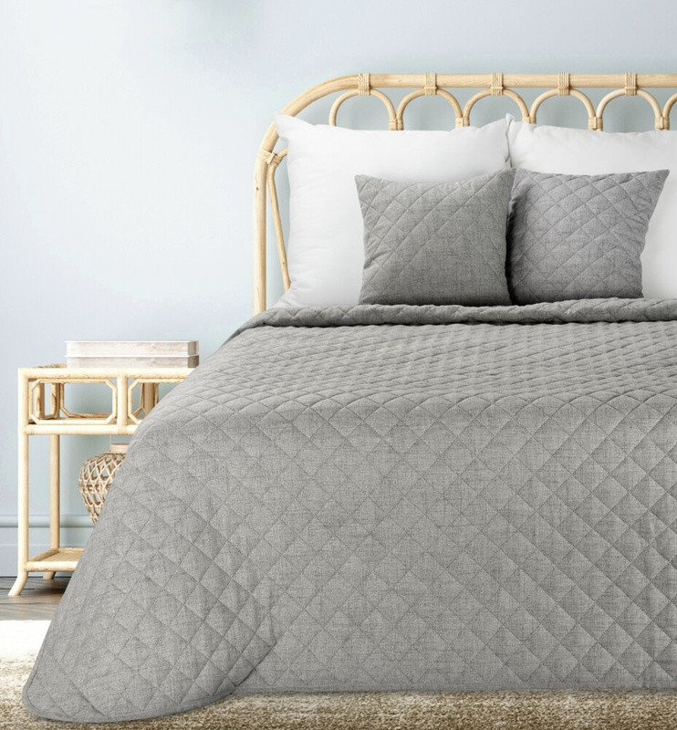 Narzuta na łóżko 220x240 cm LENON 1 stalowa z imitacją lnu