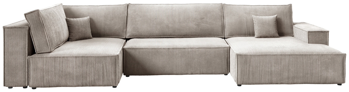 Duży narożnik do salonu sztruksowy rozkładany z funkcją spania beżowy PABLO MAXI