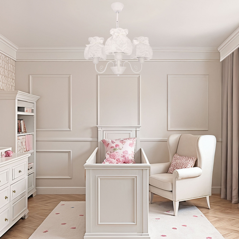 Biała lampa wisząca z abażurem do salonu ROSSINI 3-punktowa