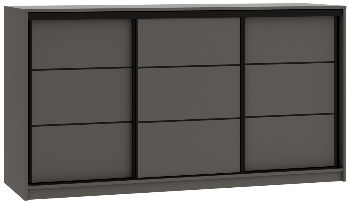 Grafitowa komoda do sypialni 180 cm z drążkiem szufladami LOFT