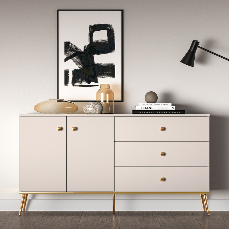 Komoda 160 cm do salonu z szufladami SELGIN cichy domyk metalowe nogi