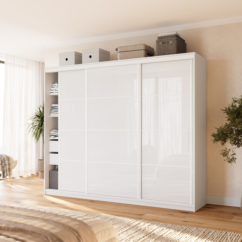 Duża szafa przesuwna 250 cm do sypialni VITA biały połysk