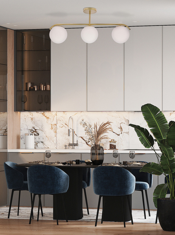 Złota lampa sufitowa 3-punktowa do salonu AMADEO metal szkło