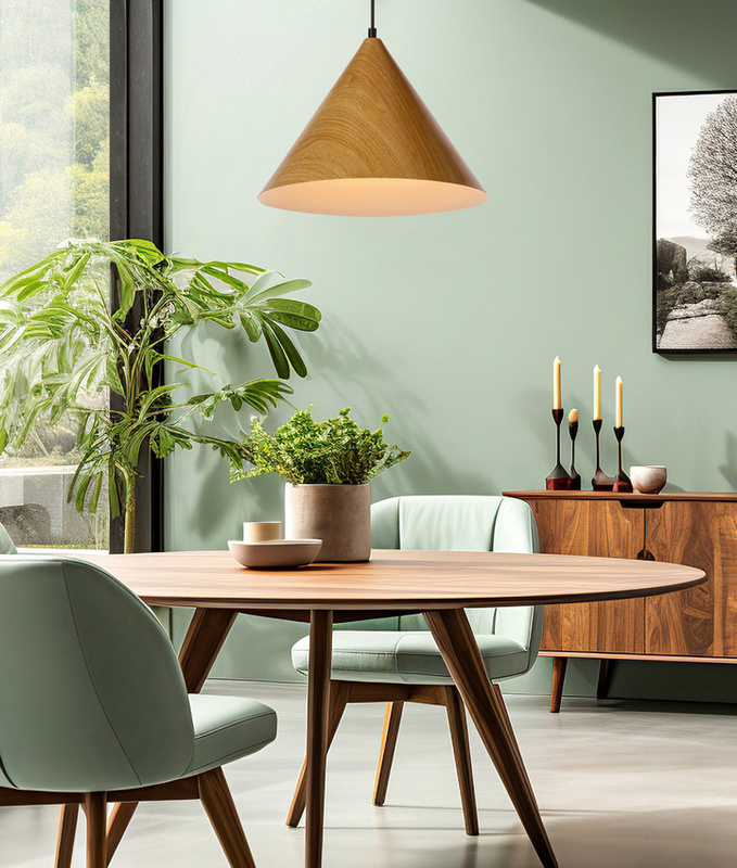 Brązowa lampa wisząca do salonu DUNCA klosz jasny dębowy 1xE27