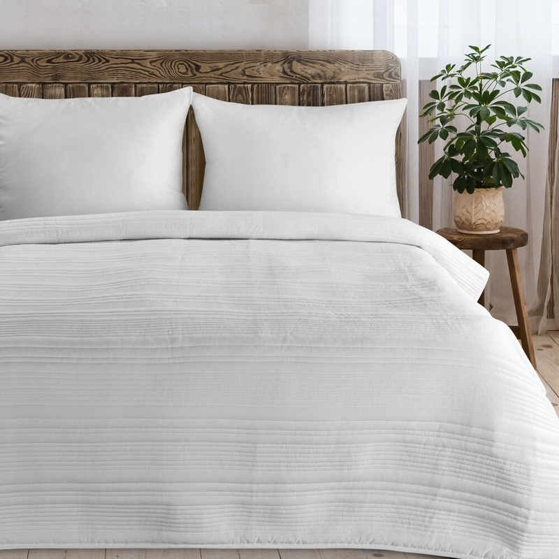 Narzuta na łóżko 220x240 cm TAYLA biała z przeszyciami microfibra