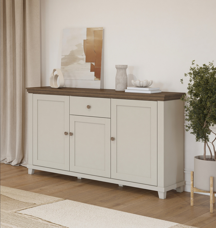 Komoda 160 cm trzydrzwiowa z szufladą cichy domyk IVORIA beż jasny