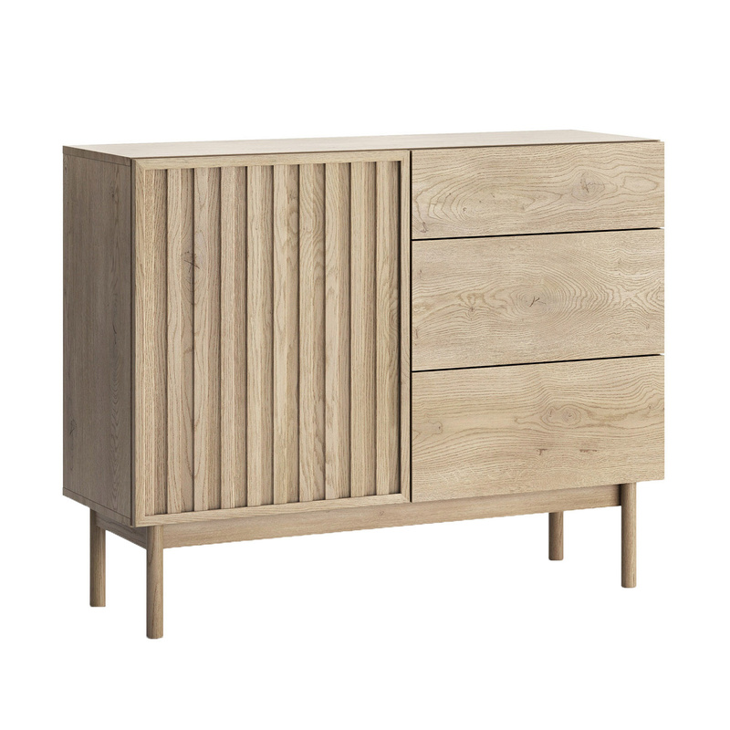 Komoda do salonu 106 cm z szufladami SOLVO z ryflowanym frontem dąb cremona