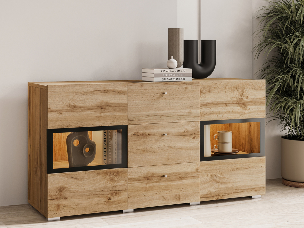 Nowoczesna komoda 132 cm do salonu dąb wotan BARRET