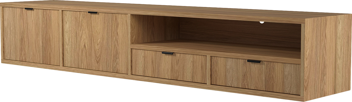 Wisząca szafka RTV 200 cm z szufladami ELVIO hikora naturalna