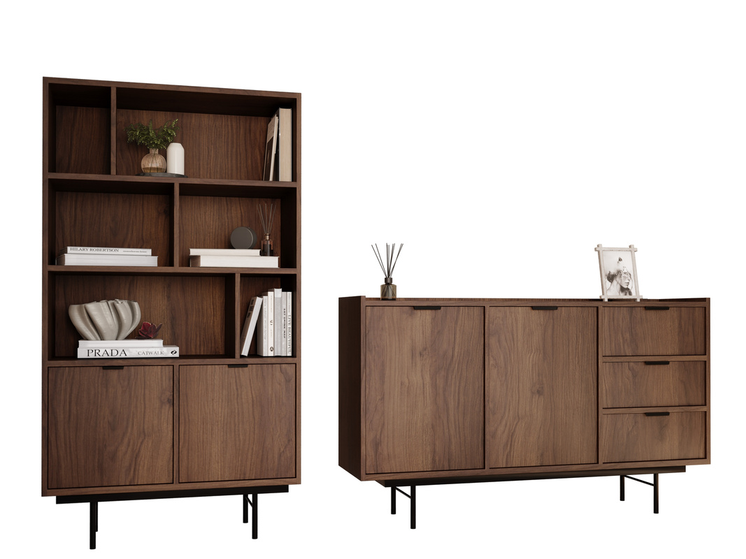 Zestaw mebli komoda z regałem do salonu orzech warmia ELVIO