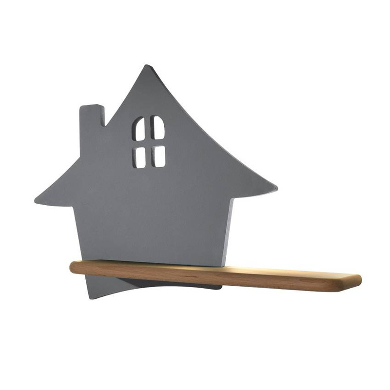 Szary kinkiet LED z półką do pokoju dziecka IQ Kids House drewno MDF