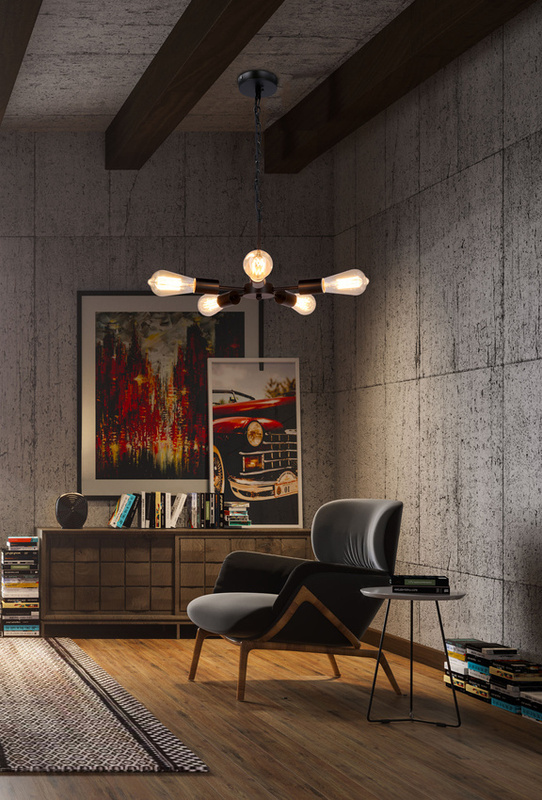 Czarna lampa wisząca 5-płomienna do salonu SPARTA metal